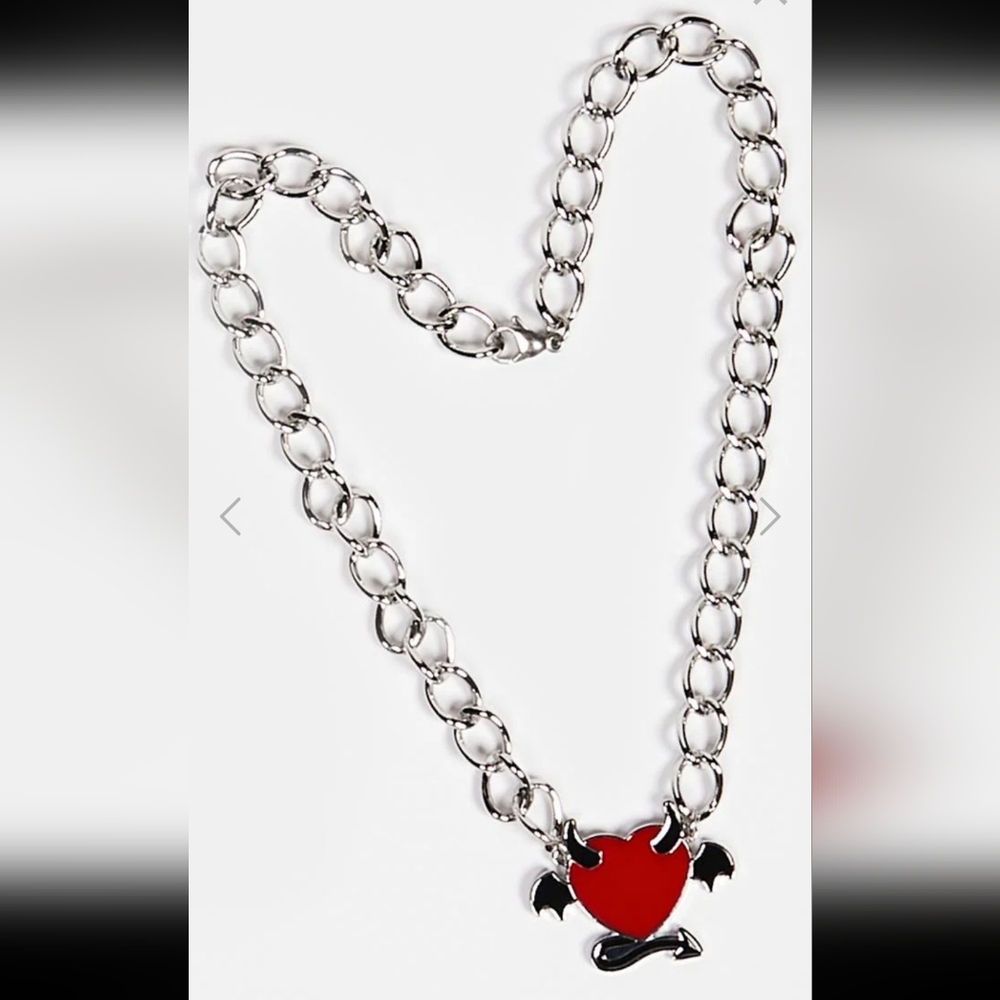 Dolls Kill Red Devil Heart Chain Necklace